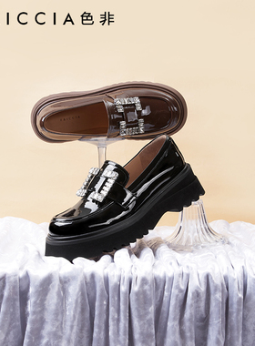 色非黑色百搭乐福鞋女款一脚蹬圆头方扣英伦休闲鞋单鞋A643