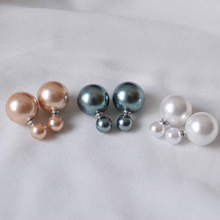 925纯银珍珠耳钉女前后球双面大小精致耳饰明星同款气质百搭耳环