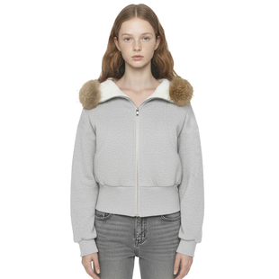 内里加绒毛领连帽收腰显瘦双拉链卫衣开衫 美式 保暖短外套 BM冬季