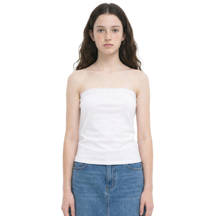 蕾丝花边白色抹胸纯色柔软棉无袖 纯欲风百搭修身 背心 美式 BM上衣