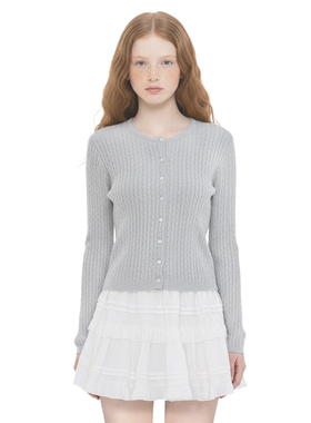 BM2025新款miu系针织开衫 林允同款圆领灰色百搭修身长袖毛衣外套