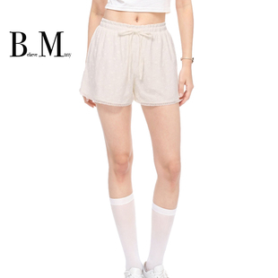 BM抽绳短裤白色 赵露思同款刺绣花边系带绝美又实穿裤子女外穿夏