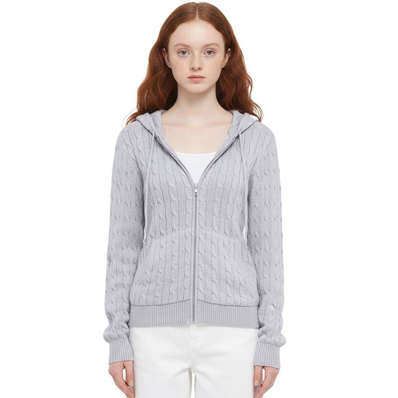 BM连帽针织衫美式灰色拉链毛衣