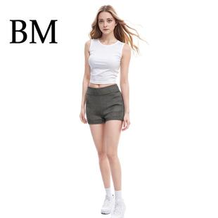 辣妹热裤 女高低腰两穿翻领简约弹力修身 爆 纯色包臀针织短裤 BM新款
