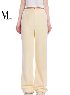 BM抽绳卫裤 小鸡黄色松紧弹力腰休闲直筒运动长裤毛圈显瘦阔腿裤