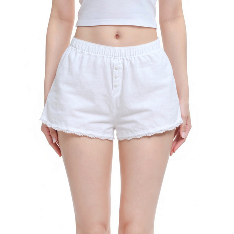 BM纽扣蕾丝蝴蝶结白色短裤
