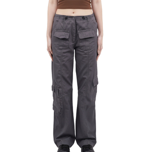 复古高街设计感灰色直筒显瘦休闲多口袋长裤 美式 裤 BM酷飒风工装