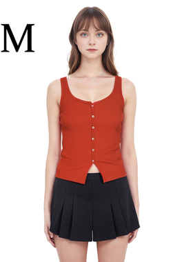 BM小众新款红色纽扣吊带背心翁青雅心动的信号同款叠穿无袖上衣女