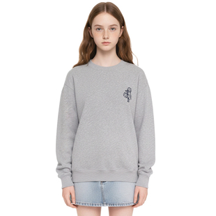 灰色上衣新 休闲风卡通刺绣宽松oversize圆领套头长袖 BM卫衣 美式