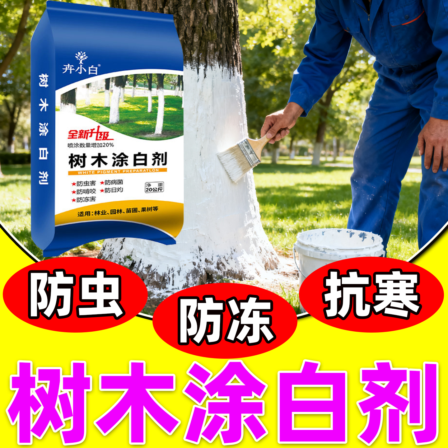 20kg大树干涂白剂粉末批发防虫防菌园林市政果园秋冬防冻防寒喷涂