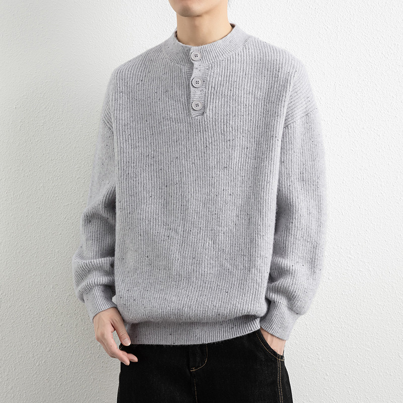 美式复古休闲亨利领毛衣男秋冬新款宽松百搭粗线针织衫毛线衣外套