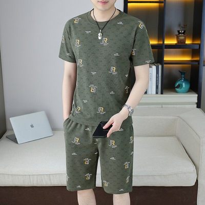 夏季休闲运动短袖套装男士透气薄款一套时尚搭配欧版短裤男两件套