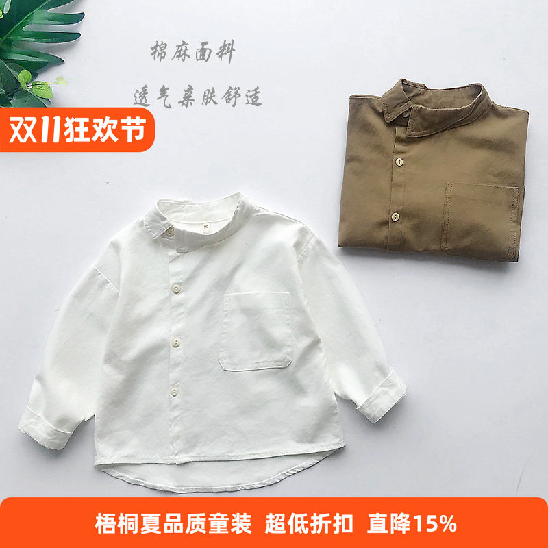 森系精致儿童棉麻长袖衬衫宝宝衬衣男童女童婴儿衬衫中小童上衣