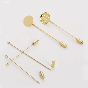 铜网面花托胸花手工DIY配件一字插针韩版胸针领针古风发簪子