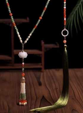 古风汉服超长流苏软璎珞日常复古百搭明制项链项圈莲花璎珞配饰