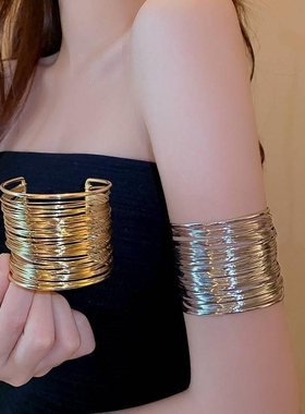 欧美多层铁线开口手镯女小众夸张设计感手环个性辣妹冷淡风臂环