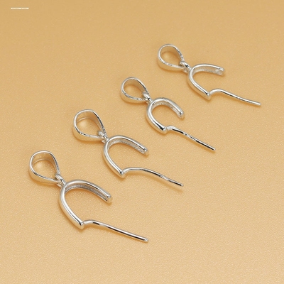 925银夹扣子玉器水晶圆珠扣头珠托珠横孔左右孔夹扣吊坠托