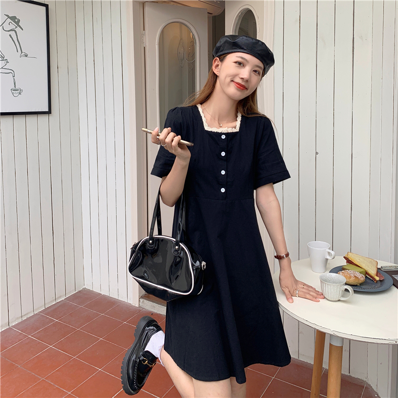 Real price ~ 2021 summer new Korean loose sweet square collar FAIRY DRESS temperament dress