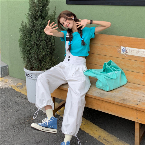 Real price ~ design Short Sleeve T-Shirt Top + two piece white strapping trousers