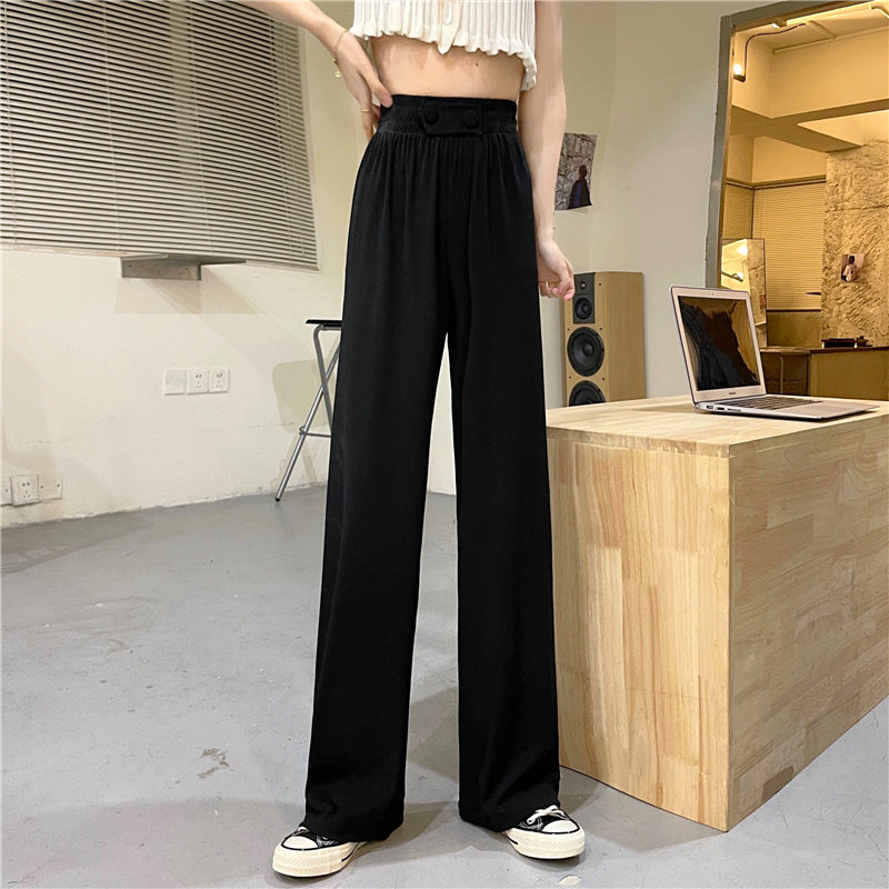 Real shot real price spring and summer new Korean high waist slim drooping straight casual loose floor length pants