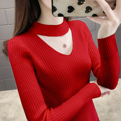 包芯纱套头V领套头镂空