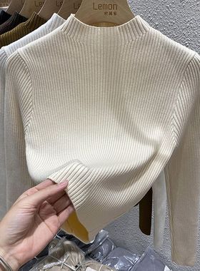 针织衫上衣女设计感小众春秋内搭修身半高领毛衣短款小个子打底衫