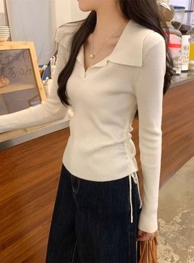 polo领设计感长袖小衫2026新款春秋季内搭毛衣针织打底衫女装上衣
