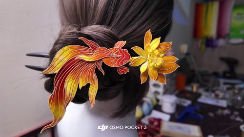 非遗掐丝绒花日常汉服发簪木簪纯手工制作精致锦鲤莲花礼物发饰