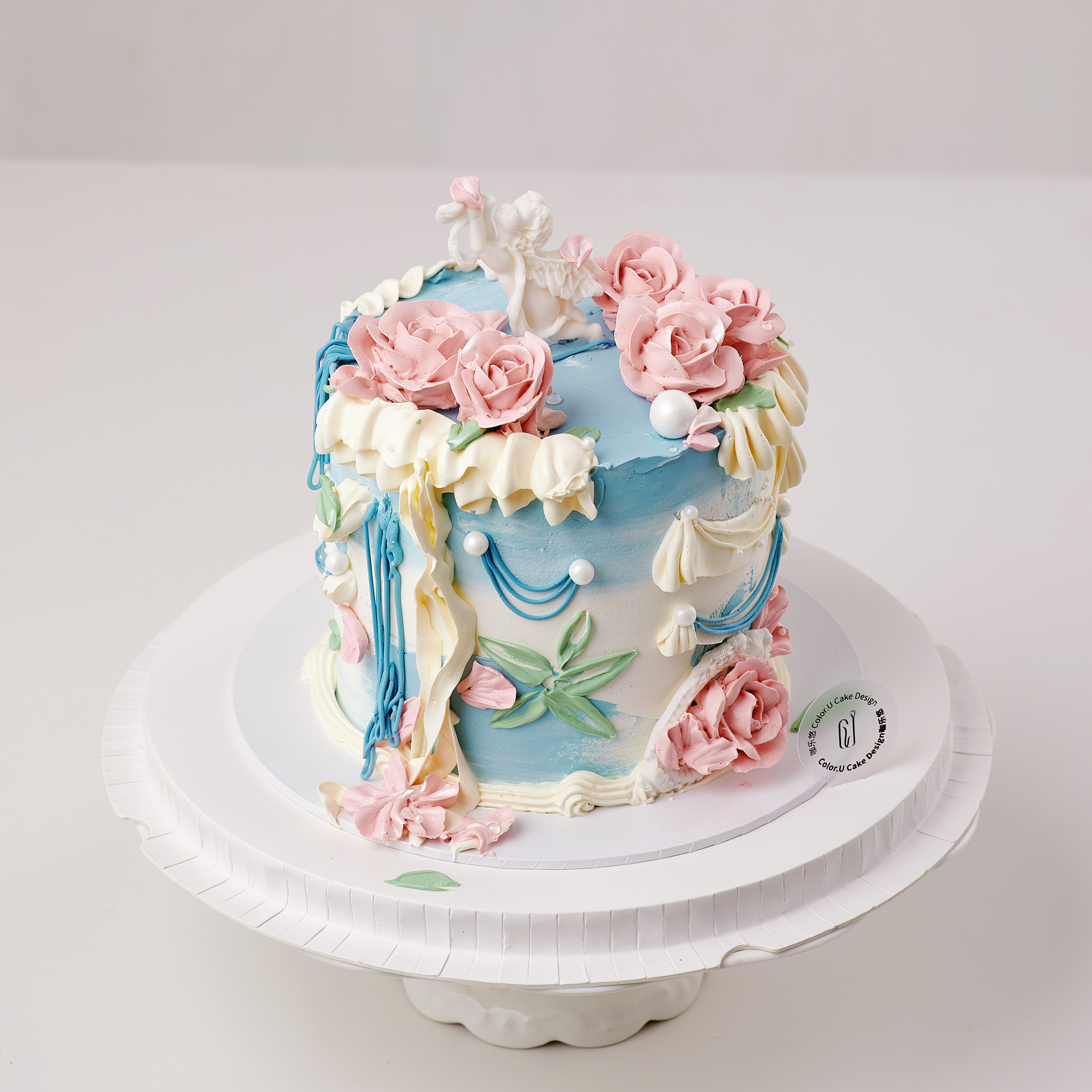 雨后玫瑰园裱花欧式复古天使女生女孩动物奶油生日蛋糕杭州同城