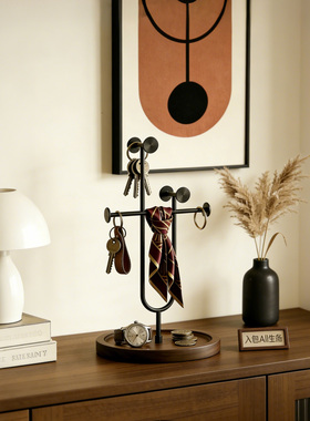 实木玄关置物架桌面钥匙收纳挂架