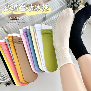 月子袜长筒白色jk堆堆袜 薄款 冰冰袜子春秋款 女中筒天鹅绒冰丝夏季