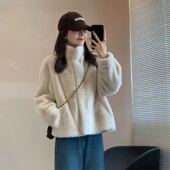 立领水貂毛绒上衣 环保皮草加厚短款 麂皮绒皮毛一体外套女冬季 新款