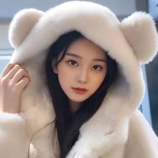 羊羔毛外套女冬季新款小熊耳朵可爱连帽环保皮草加厚獭兔毛绒上衣