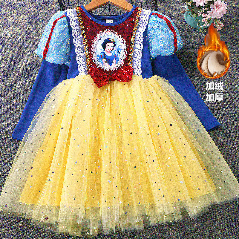 女童白雪公主裙秋冬加绒儿童洋气生日礼服裙子小女孩万圣节连衣裙