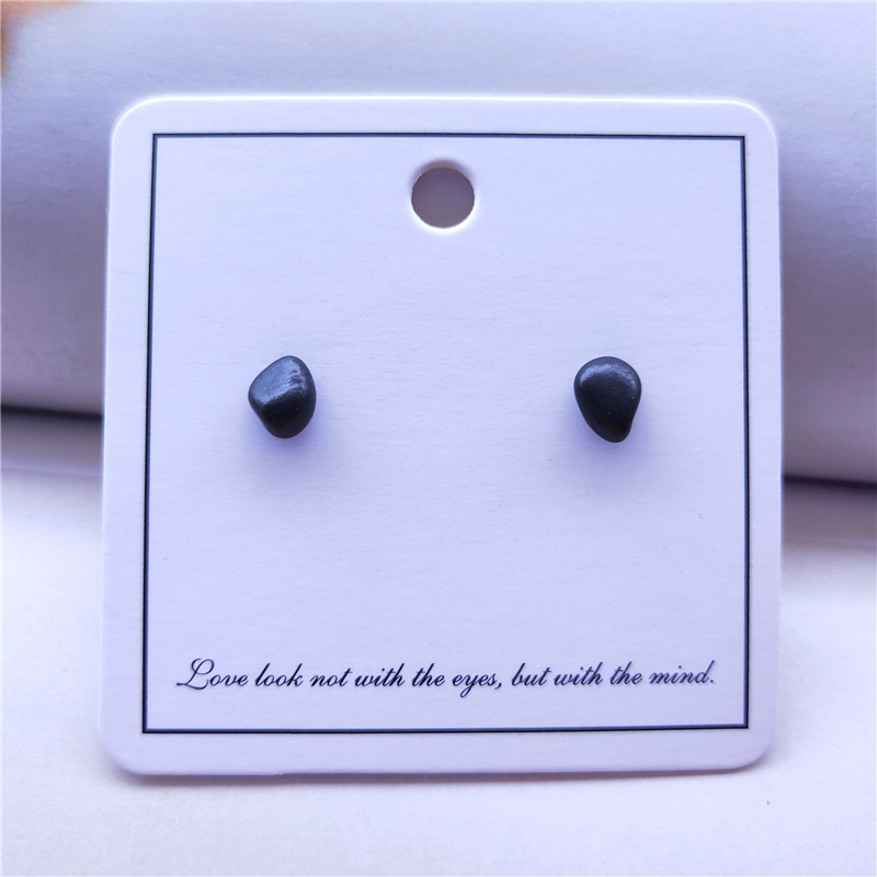 次墨石耳钉黑色不对称耳饰