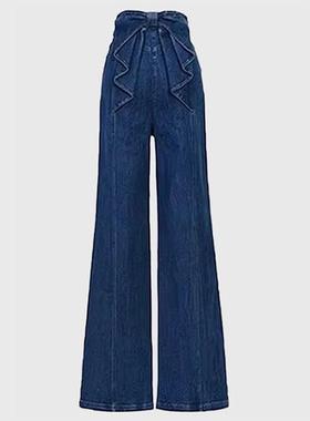 【现货刘亦菲同款】AORAN后腰蝴蝶结蓝色牛仔裤女长款25春季新款