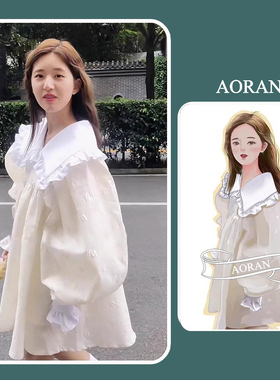 2024春夏装新款赵露思同款娃娃领连衣裙女ins风韩版娃娃裙显瘦