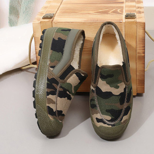 男解放鞋民工地工作劳保暖棉鞋迷彩户外农田女胶鞋加绒高帮小码