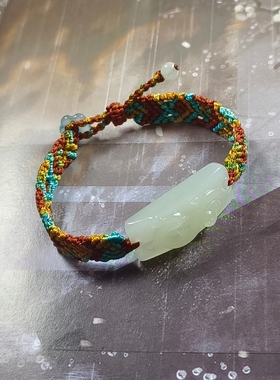 天然和田玉晴水凤凰手牌手工设计编织国风手链新中式敦煌配色饰品