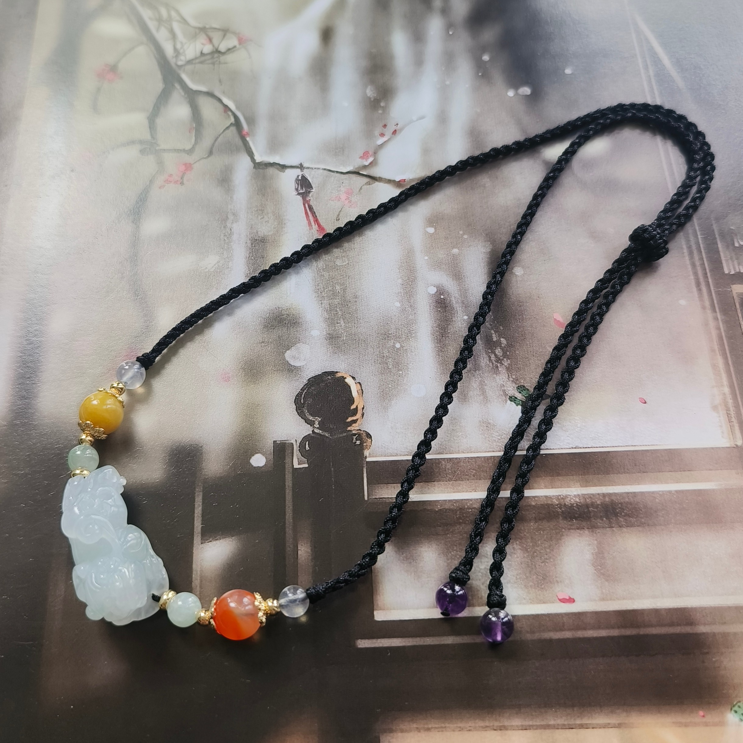 天然正品玉石单珠项链百搭男女同款锁骨链可调节新中式百搭礼物