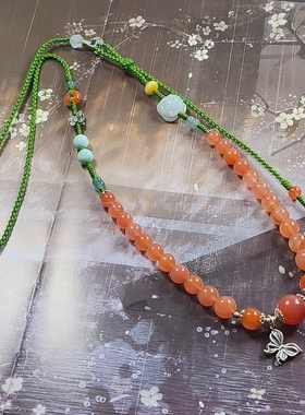 天然原矿南红冰红珠链手工设计编织多宝毛衣链长款新中式饰品礼物