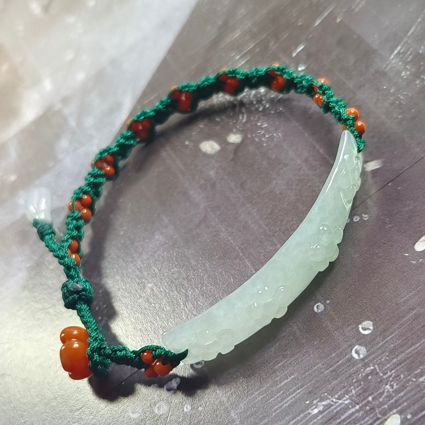 天然翡翠A货梅花手牌手链女新中式国潮南红珠手工编织可调节手绳