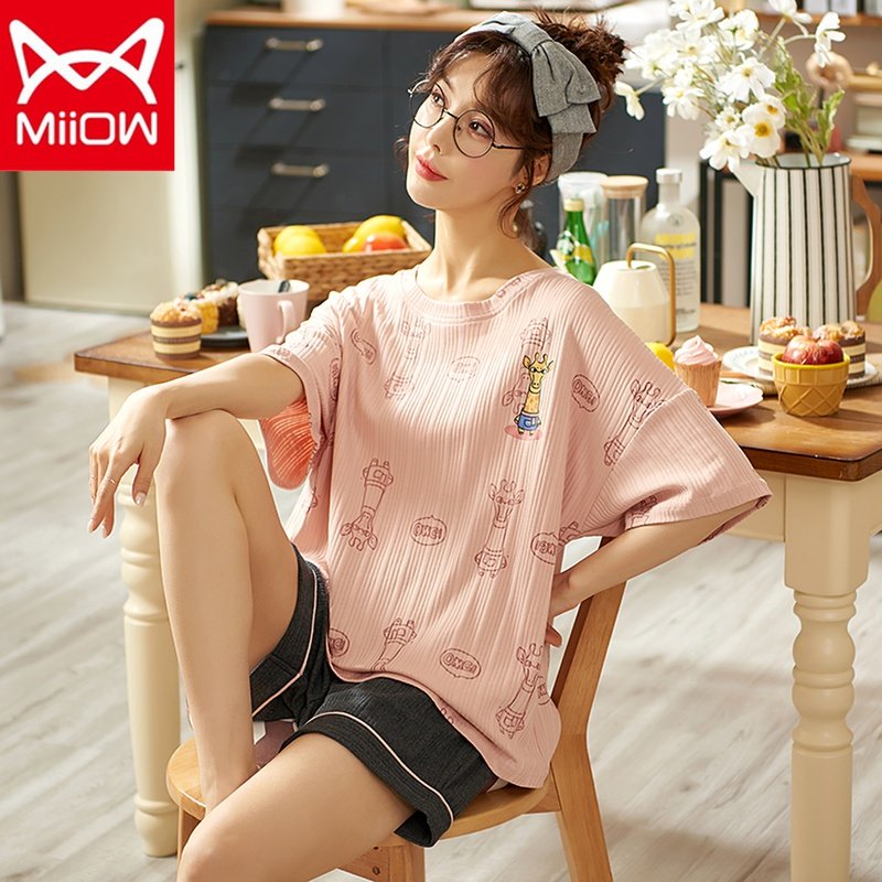 3猫人夏季睡衣女短袖纯棉2021新款夏天全棉薄款可爱甜美家居服套装