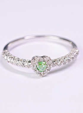 心形绿彩石S925银镶钻小方糖戒指