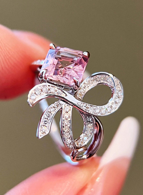 S925纯银彩宝超闪蝴蝶结戒指