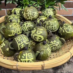 新会柑雕刻茶壶摆件茶宠茶小青柑壶送亚克力盒子