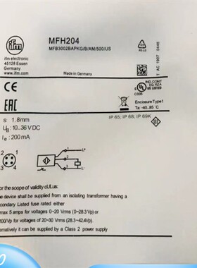 易福门耐高压传感器MFH200 MFH201 MFH202 MFH203 MFH204 MFH209