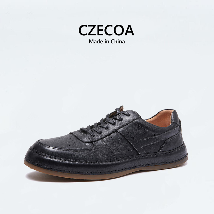 CZECOA潮流男鞋秋冬新款时尚百搭真皮头层牛皮柔酷低帮鞋休闲板鞋