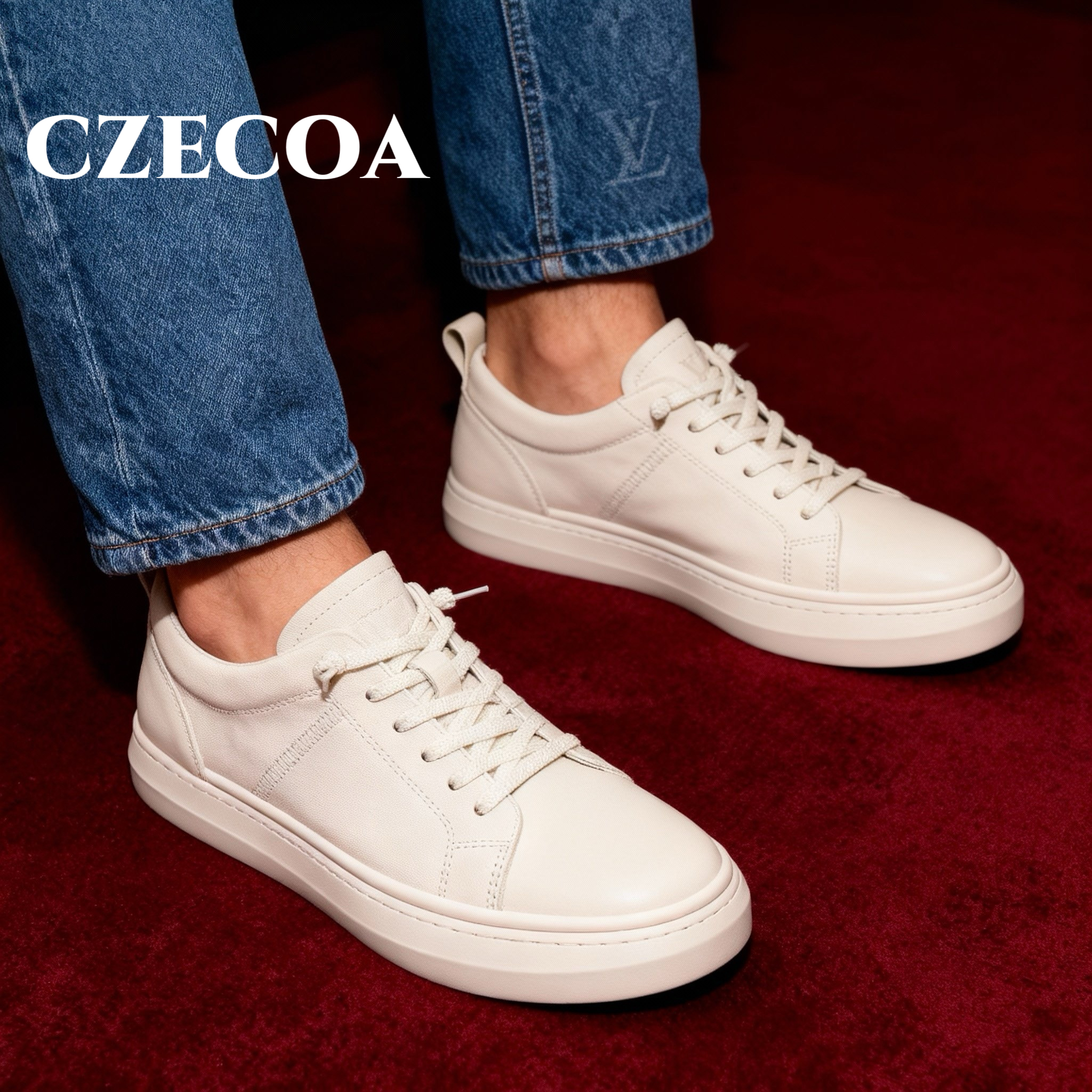 CZECOA头层牛皮小白鞋真皮运动男士休闲皮鞋商务平底板鞋冬季潮鞋