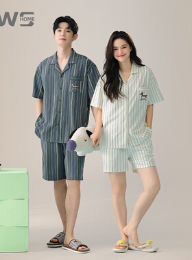 YWS HOME睡衣情侣抗菌棉萌趣系列透气吸汗V领短袖短裤家居服套装